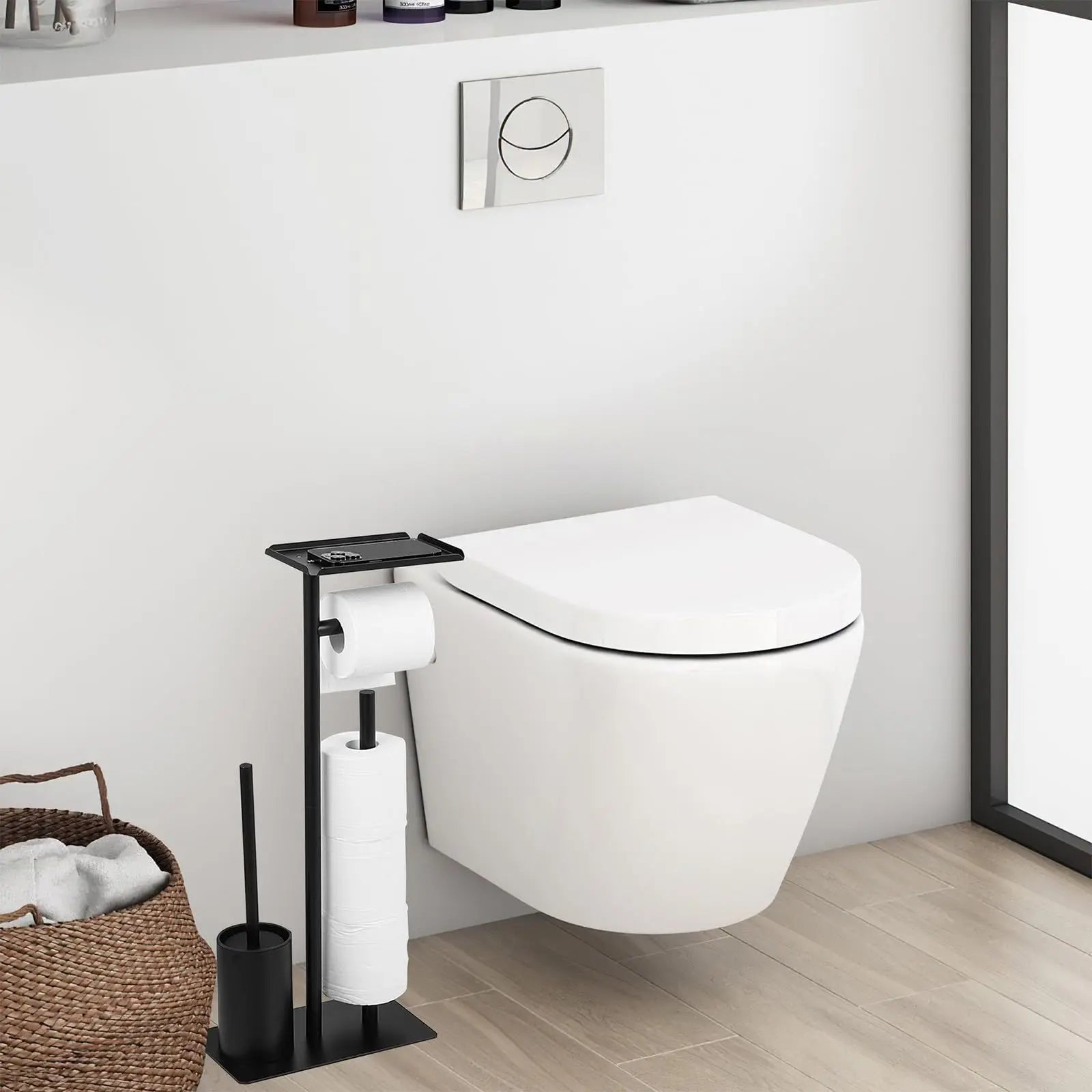 Stainless Steel Standing Toilet Set, Toilet Paper Holder with Toilet Brush for Bathroom Storage