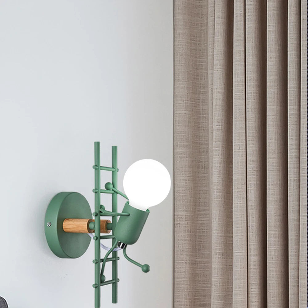 Modern LED  Wall Lamp Nordic Cartoon Doll Wall Lights  American Creative Metal Robot Sconce for Kids Baby Room Living Bedroom