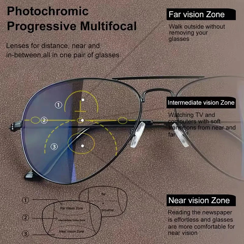 Large Frame Photochromic Progressive Reading Glasses Men Chameleon Glasses Male Change Color Sun Glasses Driver Diopters Eyewear