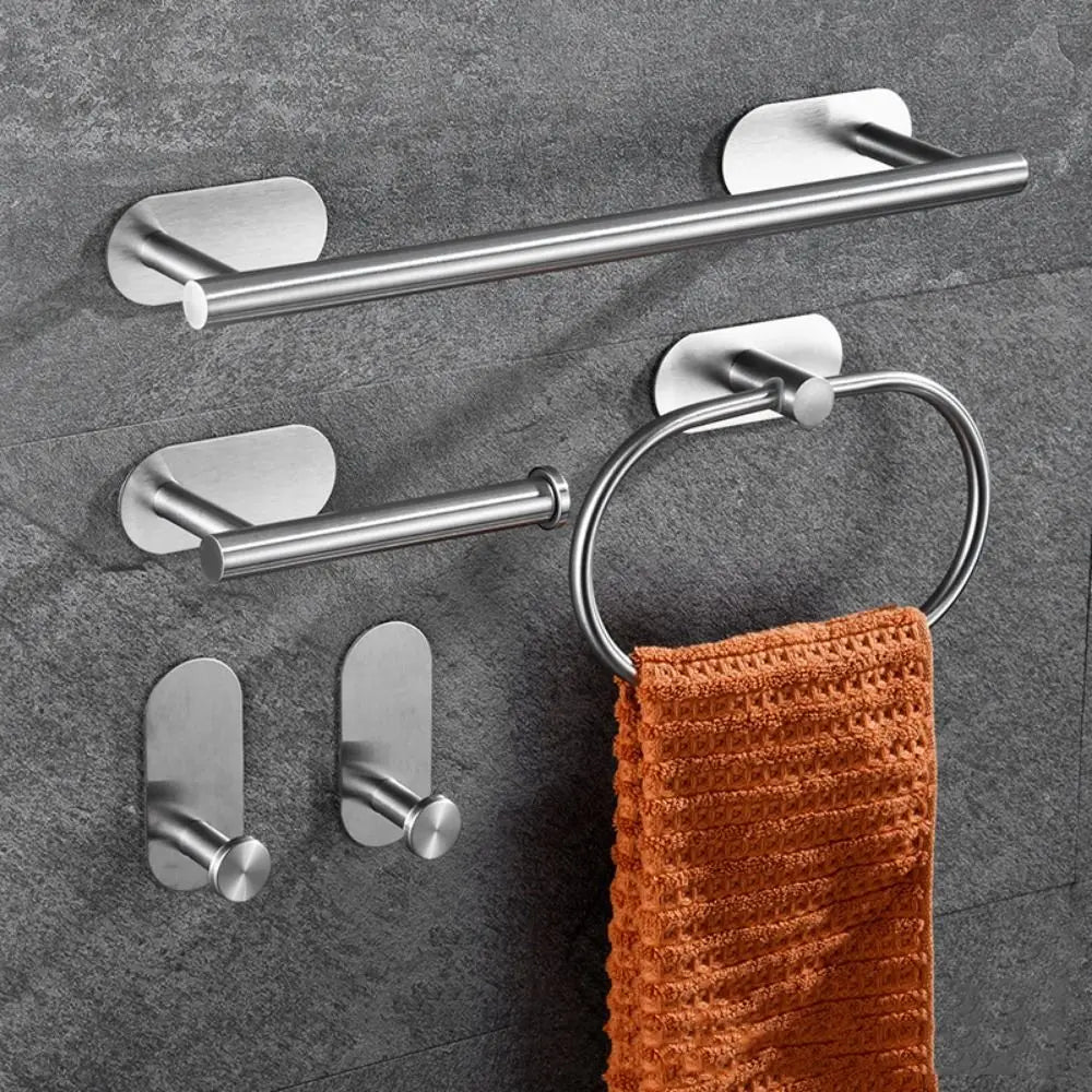 4/5Pcs Stainless Steel Bathroom Hardware Set Anticorrosion Wall Mount Bathroom Towels Rack No Punching Rustproof Towel Bar