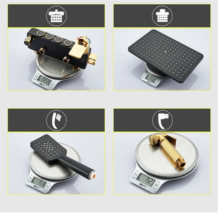 Hot Cold Bathroom Shower Set 12 Inch Rain Shower Head Quality Brass Bathroom Mixer Faucet Black Gold Thermostatic Shower System