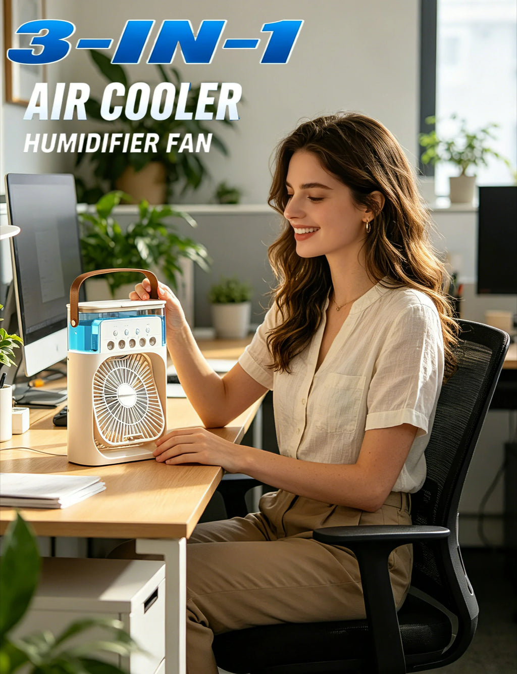 3 in 1 Fan Air Conditioner Household Mini Air Cooler LED Night Light Portable Humidifier Air Adjustment Fan Office Home Fan