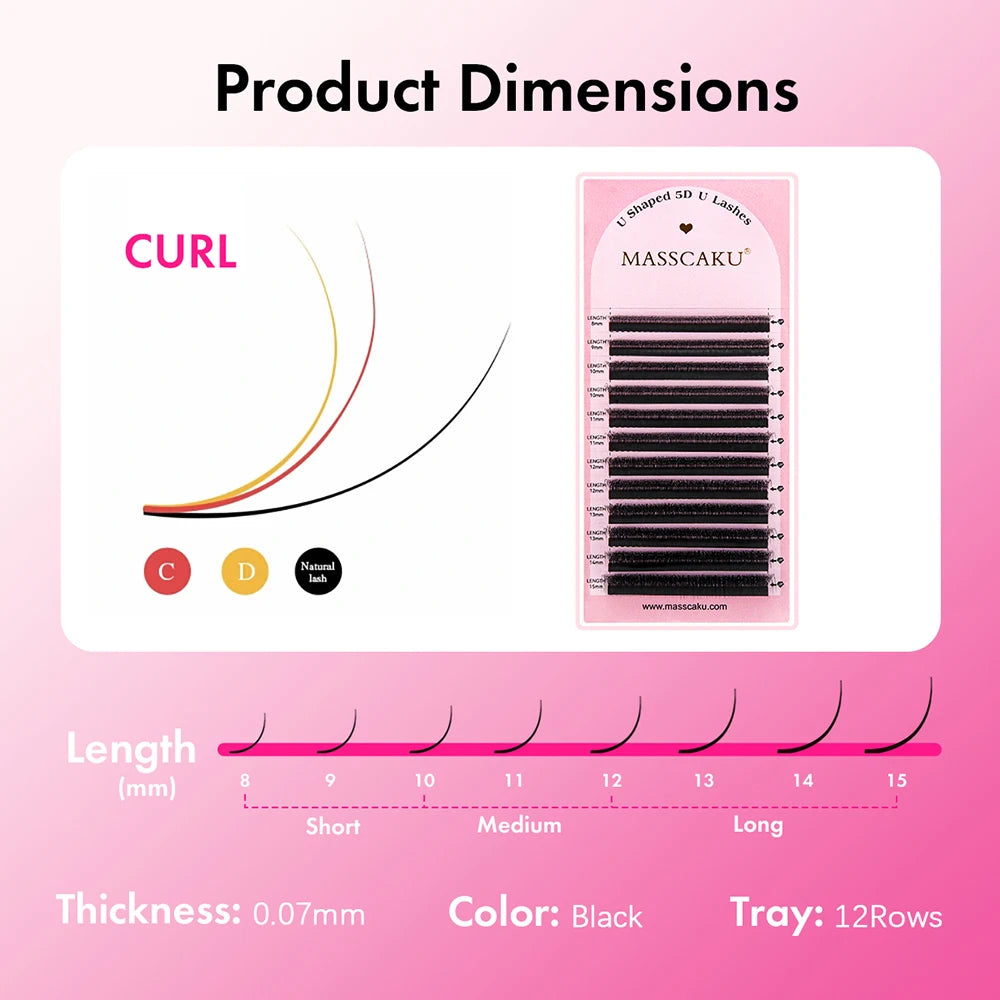 MASSCAKU U-shaped 3D 4D 5D Eyelash Extensions C D Curl U Shaped W Bloom Premade Fans Volume Lashes Natural Mink False Eyelashes