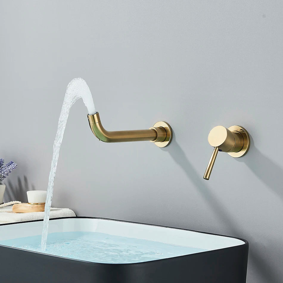 Brushed Gold/Black Basin Faucet Concealed Wall Mounted For Bathroom Faucets Bath Basin Sink Tap Bathtub Hot And Cold Water Mixer