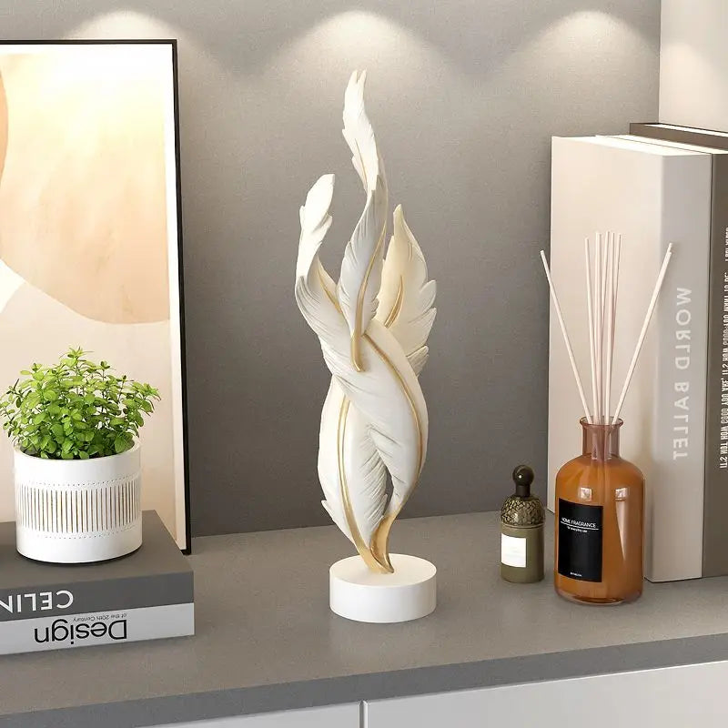 Modern Light Luxury Feather Resin Ornaments Home Living Room Wine Cabinet Figurines Decoration Store Hotel Pub Furnishing Crafts