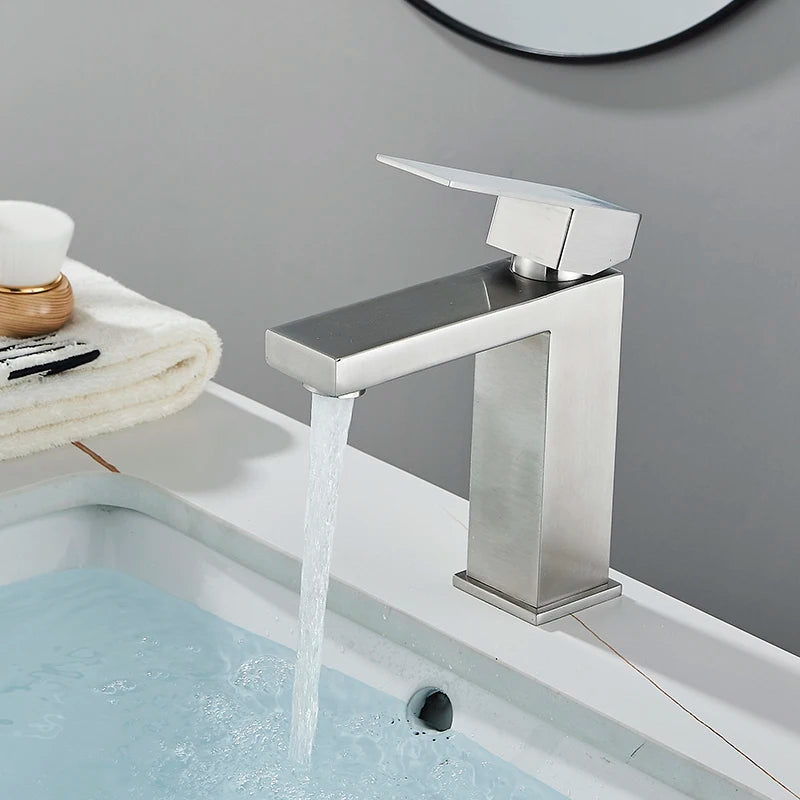 Senlesen Brushed Gold Bathroom Faucet Basin Faucets Deck Mounted Sink Mixer Tap Stainless Steel Countertop Hot Cold Water Crane