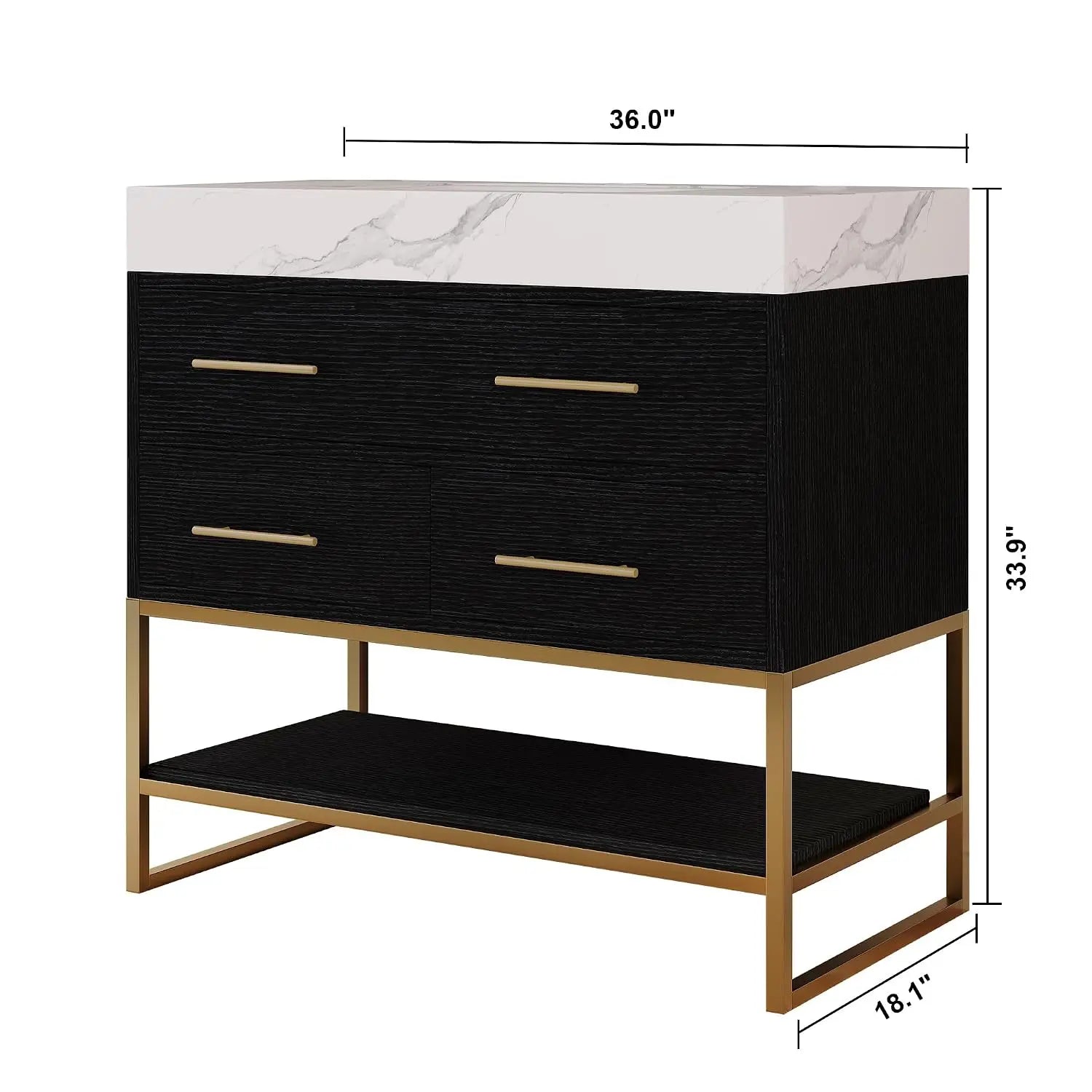 36" Bathroom Vanity with Sintered Stone Countertop – 1 Flip-Up Drawer + 2 Soft-Close Drawers + Open Shelf, Multi-Layer, Custom