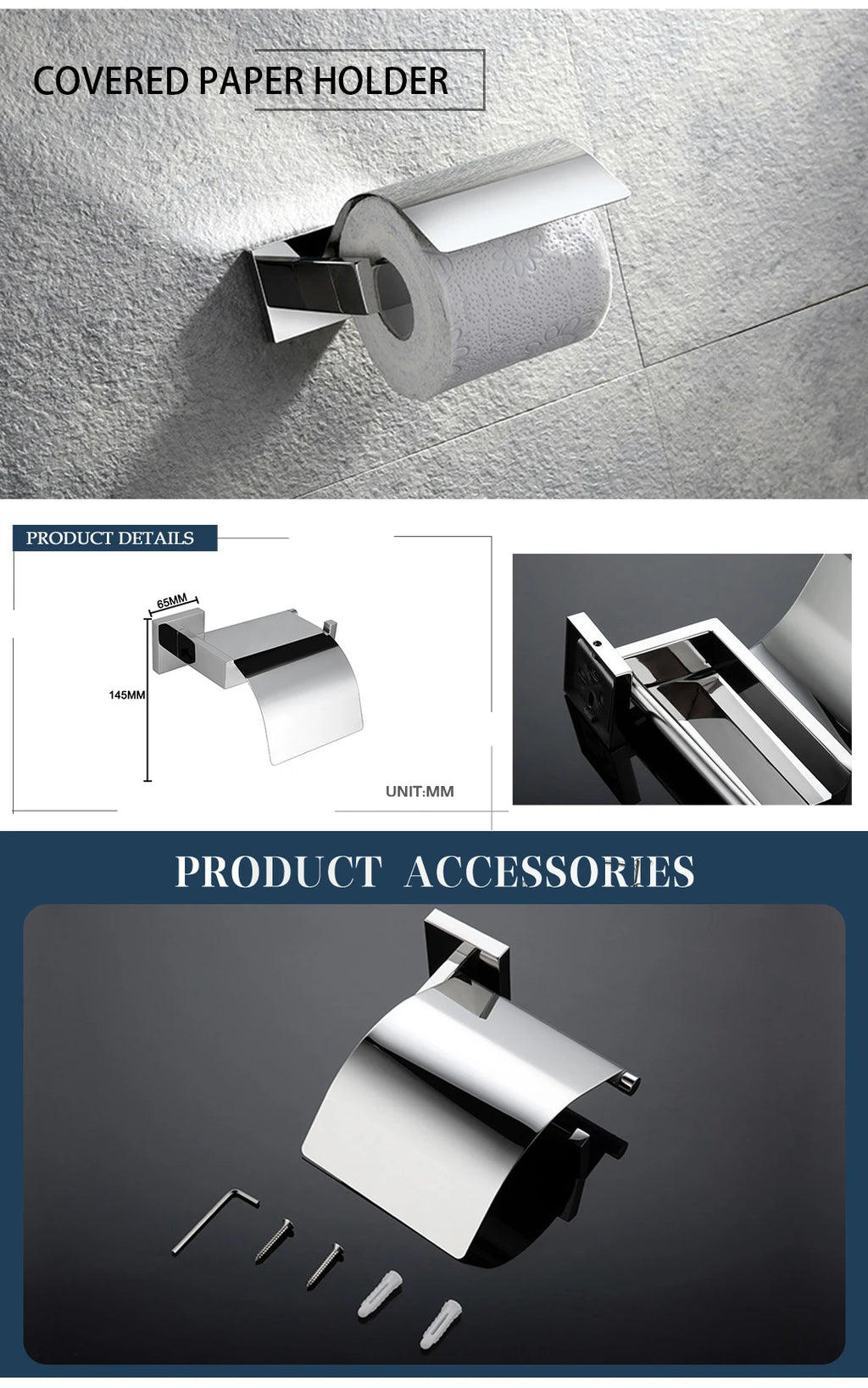 Stainless Steel Chrome Bathroom Hardware Set Square Towel Rack Towel Rack Tissue Holder Robe Hook Bathroom Rack Accessories