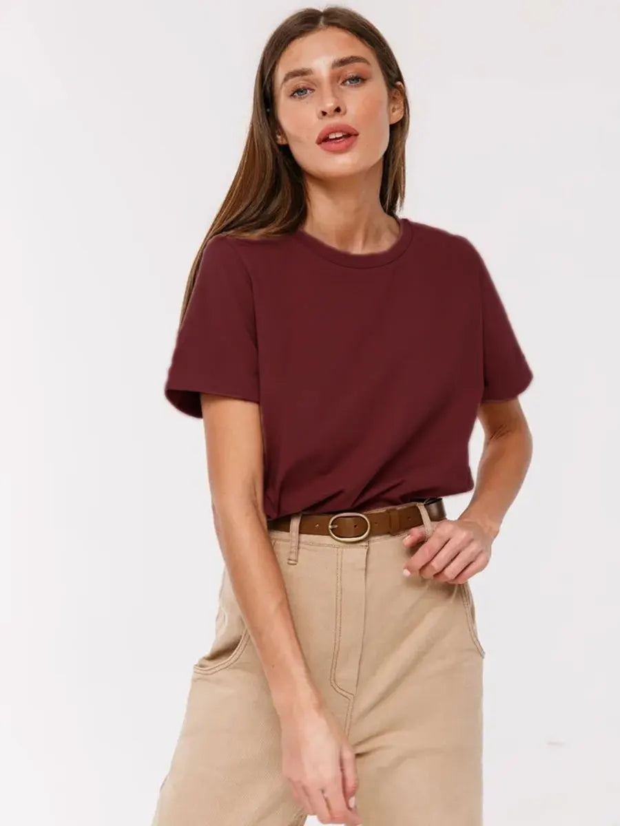 Cross border hot selling cotton T-shirt with round neck and short sleeves for European and American women loose basic top