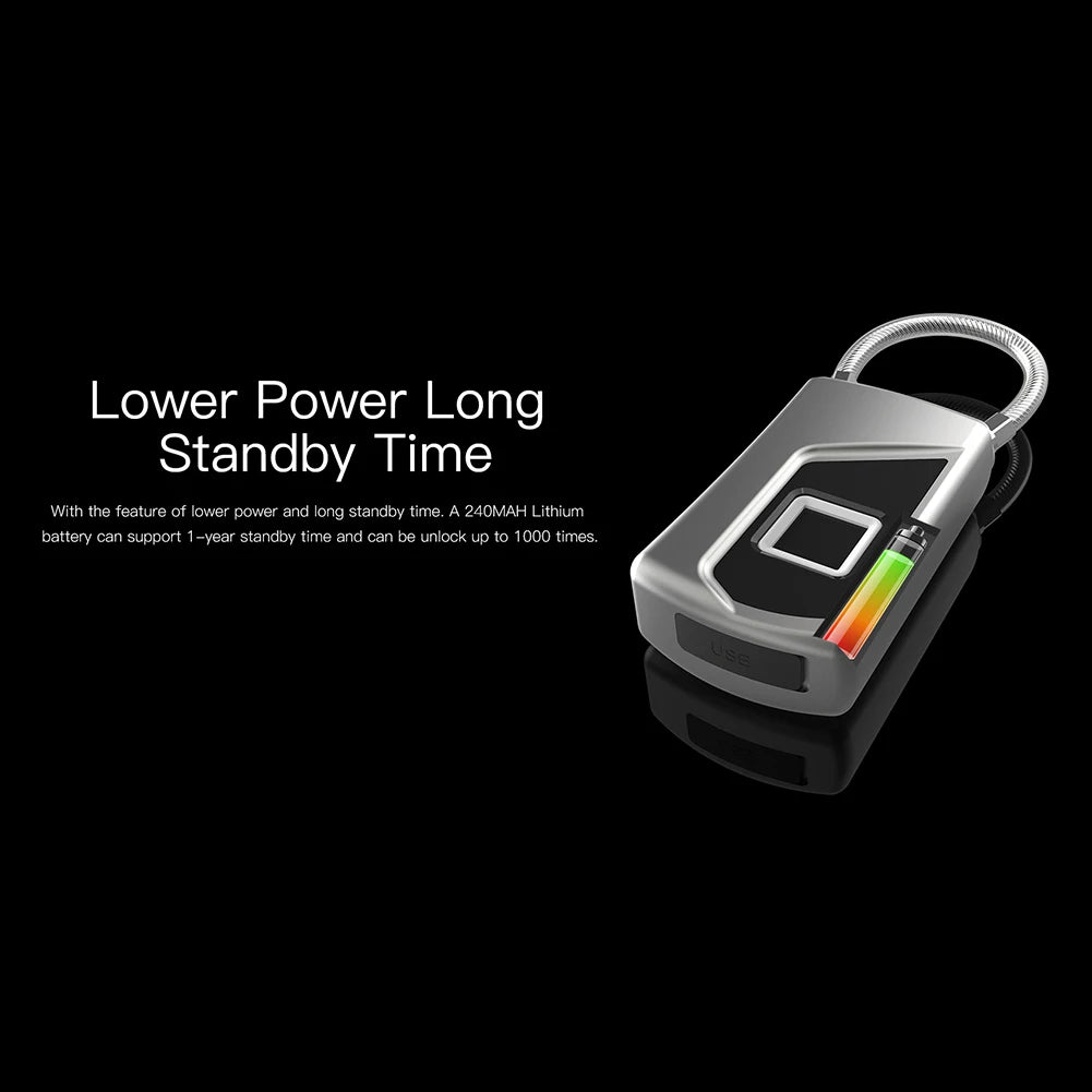 Intelligent Fingerprint Lock Portable Keyless Fingerprint Padlock Waterproof USB Rechargeable for Door Suitcase Backpack Locks
