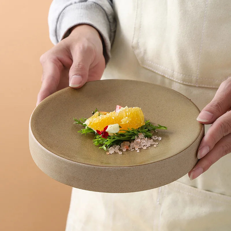 Vintage Round Ceramic Plate Creative Dessert Dim Sum Plate Pastry Plate Steak Plates Sushi Plates Molecular Cuisine Tableware