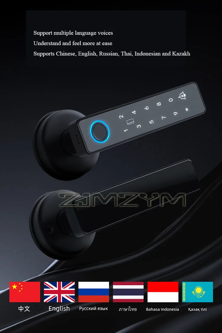 Tuya Smart Fingerprint Lock Financial Level Electronic Indoor Lock Handle Lock Support Password/Key/Bluetooth/APP Remote Unlock