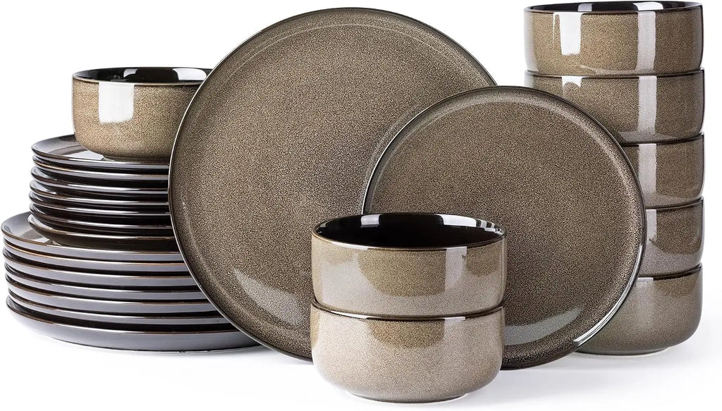 Ceramic Dinnerware Sets for 8,Plates and Bowls Sets,Reactive Glaze Dishes Set,Highly Chip and Crack Resistant | Dishwasher & Mic