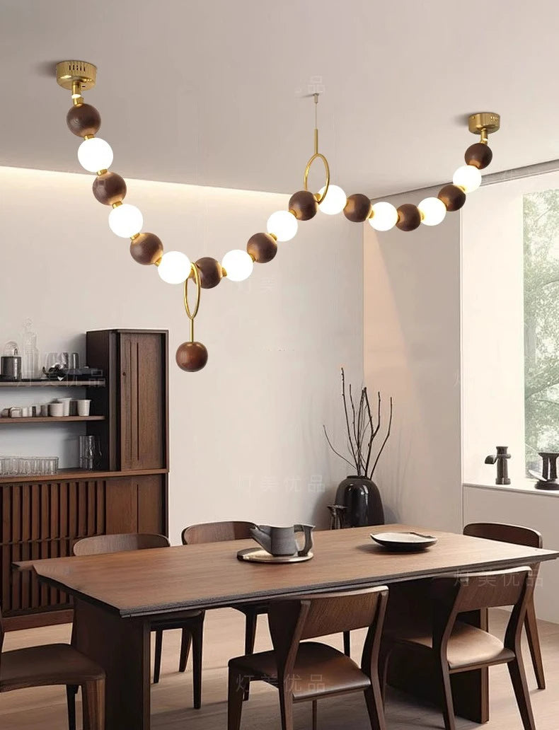 Postmodern White Lampshade Acrylic Walnut Wood LED Chandeliers lustre Adjustable Ceiling for Kitchen Island Decoration Dimmable