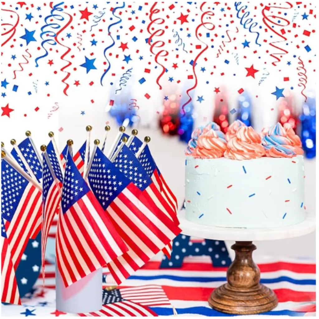 10pc USA Stick Flag, American US 14x21cm HandHeld Mini Flag ensign 30cm Pole United States Hand Held Stick Flags banner In Stock
