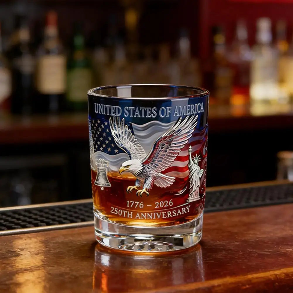 America 250 Years Anniversary Liquor Bottle Hand-blown Glassware America 250th Patriotic Eagle Cup Whiskey Glasses Rotating Cup