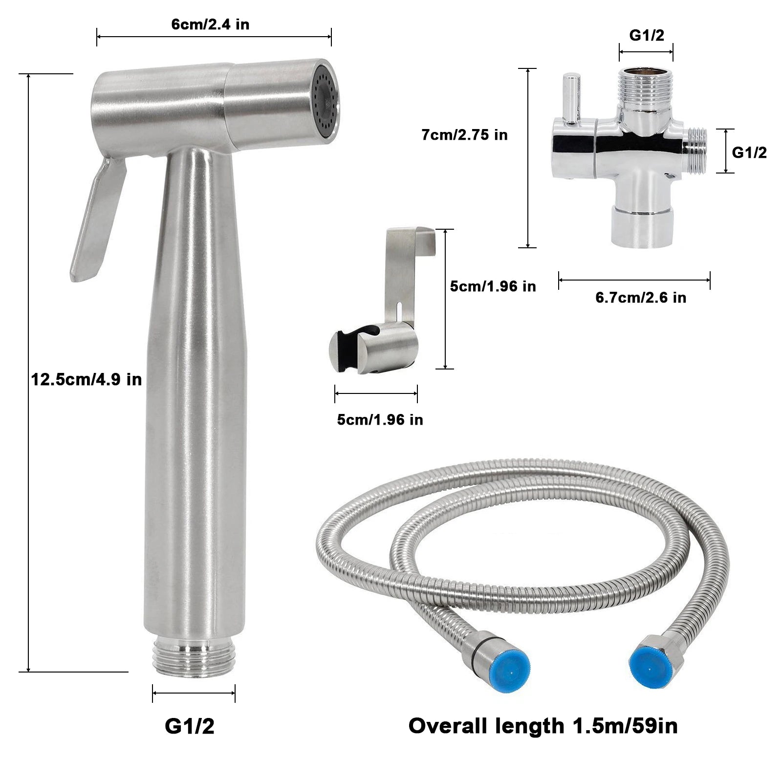 Handheld Toilet Bidet Sprayer Set Kit Stainless Steel Hand Sprayer Shower Head Self Cleaning Hand Bidet Faucet for Bathroom