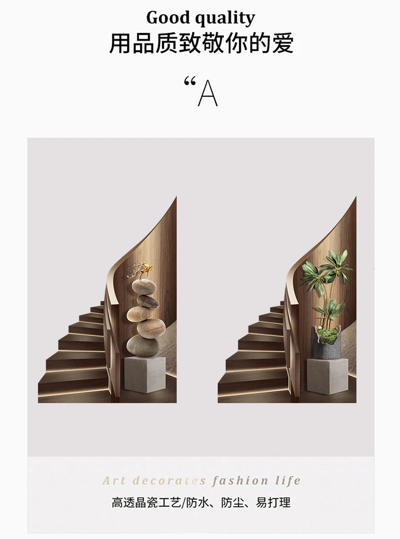 Modern light luxury entrance foyer light painting, stairway-shaped mural, spatial extension effect hanging painting, LED ambient