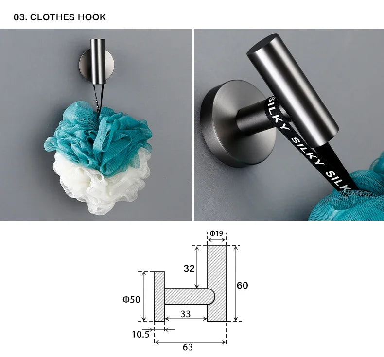 Bagnolux Stainless Steel Gun Gray Black Polished Chrome Brushed Gold Hanger Hook Towel Bar Paper Holder STURDY HANDS