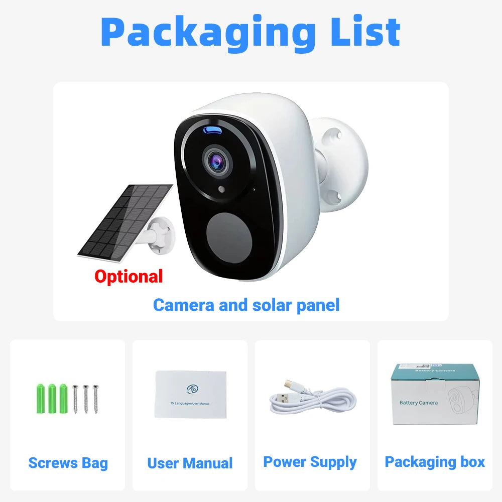 2K 5MP Solar Security Camera Wireless Outdoor Color Night Vision Battery Powered Support 2.4G WiFi, PIR, Waterproof, 2-Way Alexa