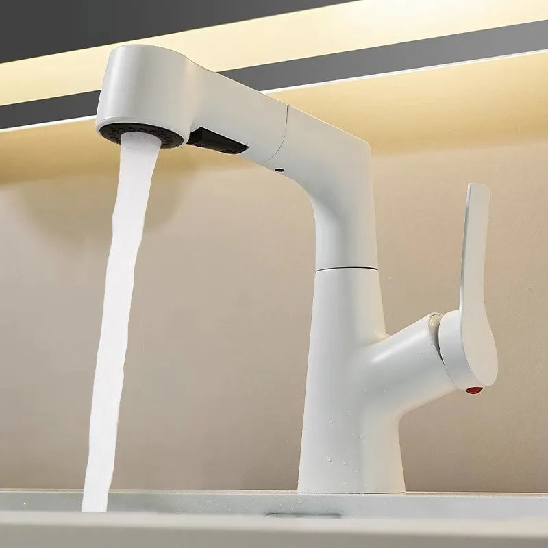 Bathroom Sink Faucet with Pull Out Sprayer Single Handle Single Hole 2 Spray Modes Bathroom Faucet Hot & Cold Water Mixer Tap