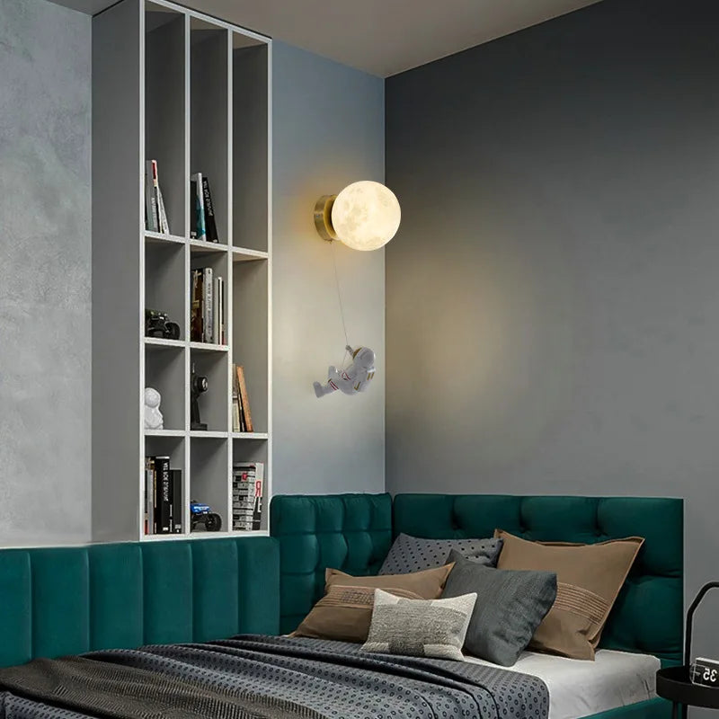 New Design Home Decoration Wall Lamp PLA Material 3D Print Lampshade Sconce Light Astronaut Climbing Moon Style Children Lustres
