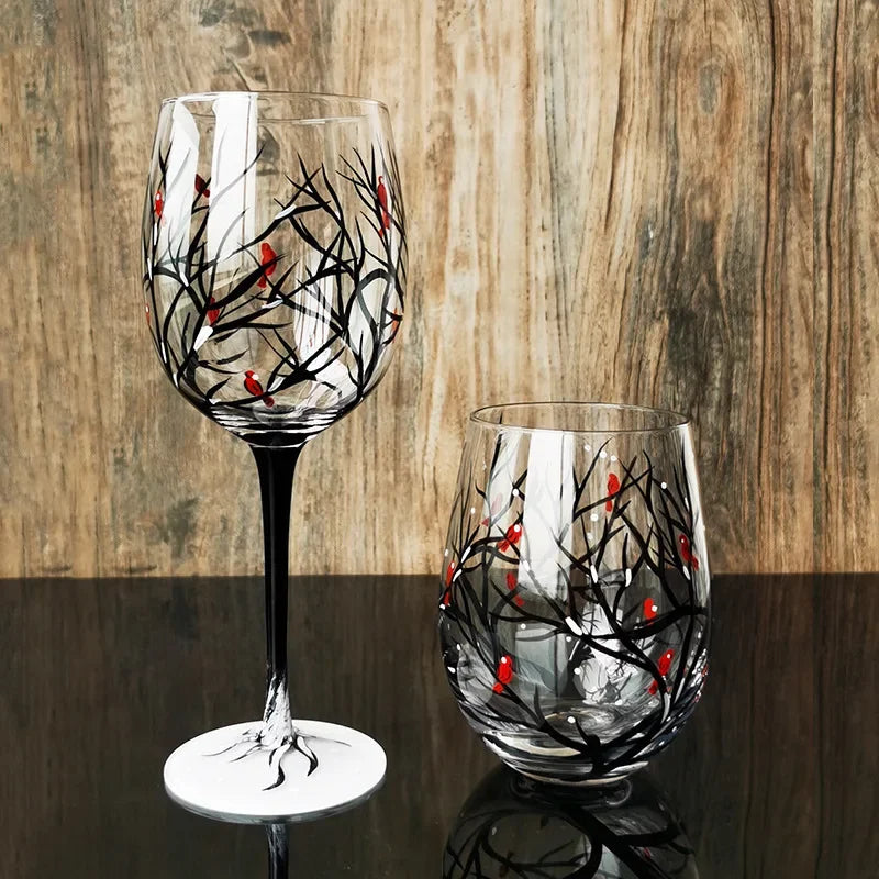 Creative Hand-Painted Crystal Goblet, Four Seasons, Wine Glasses, Drinking Glasses, Cocktail Glass