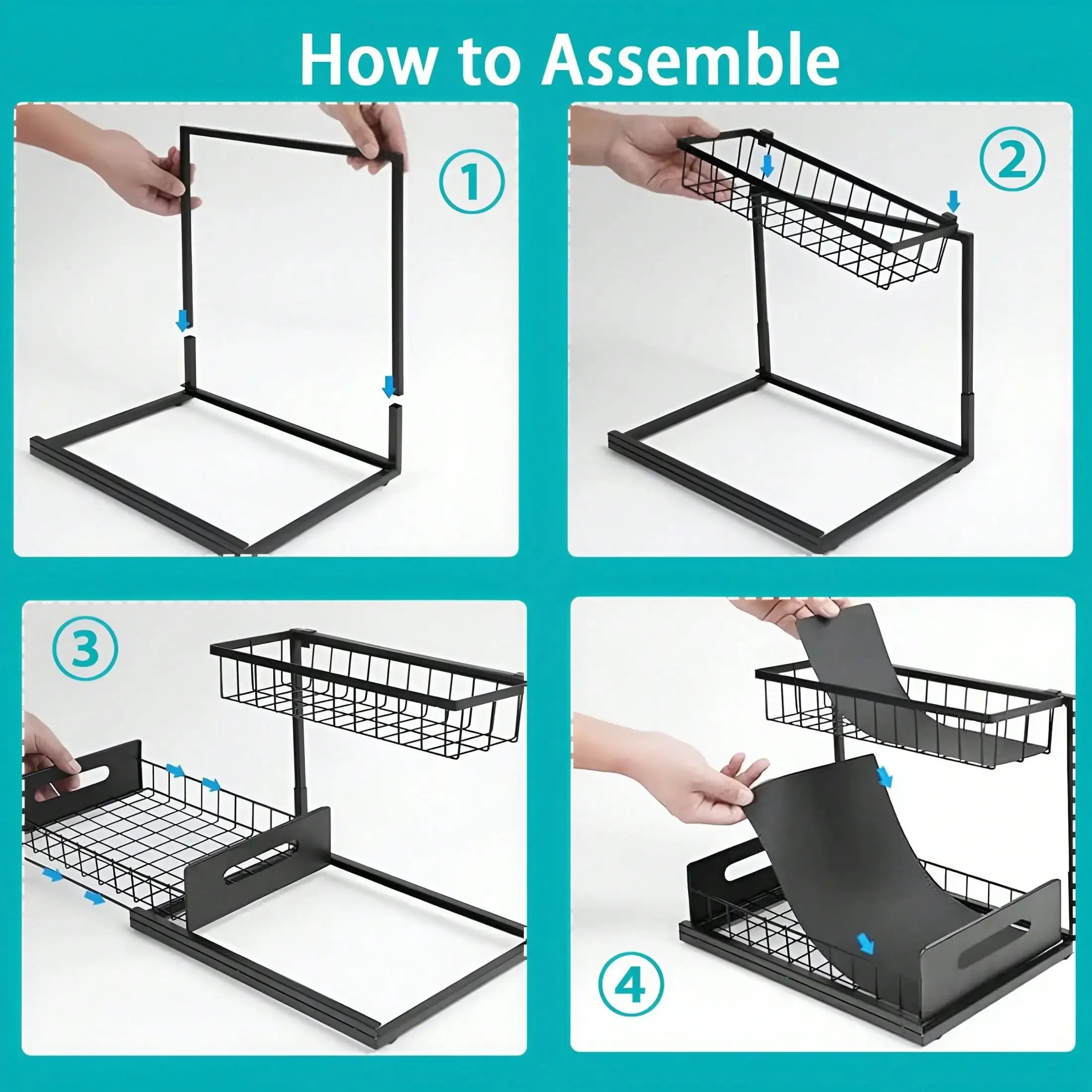 Under Sink Organizer Rack 2 Tier Under Sliding Cabinet Basket Organizer Drawer , Multi-Purpose Under Sink Storage For Kitchen