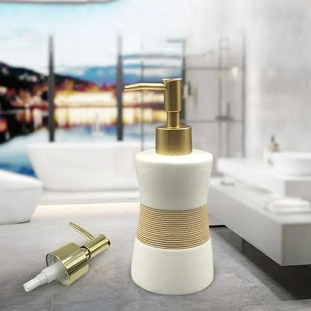 Stylish Soap Dispenser Pump Kitchen Bathroom ABS Plastic Messy Spills Tarnish Resistant Brushed Gold Thread Standard
