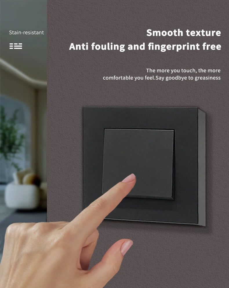 WESA Black Frosted Wall Light Switch Flame Retardant Plastic 1 Gang 1 Way Europe Standards Wall Rocker Button Switch On And Off