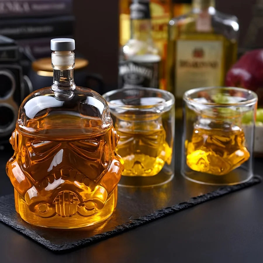 Set Of 3，Whiskey Decanter Set With 2 Glasses, Transparent Creative Flask Carefe,For Wine Scotch Bourbon Vodka Liquor Gift Decor