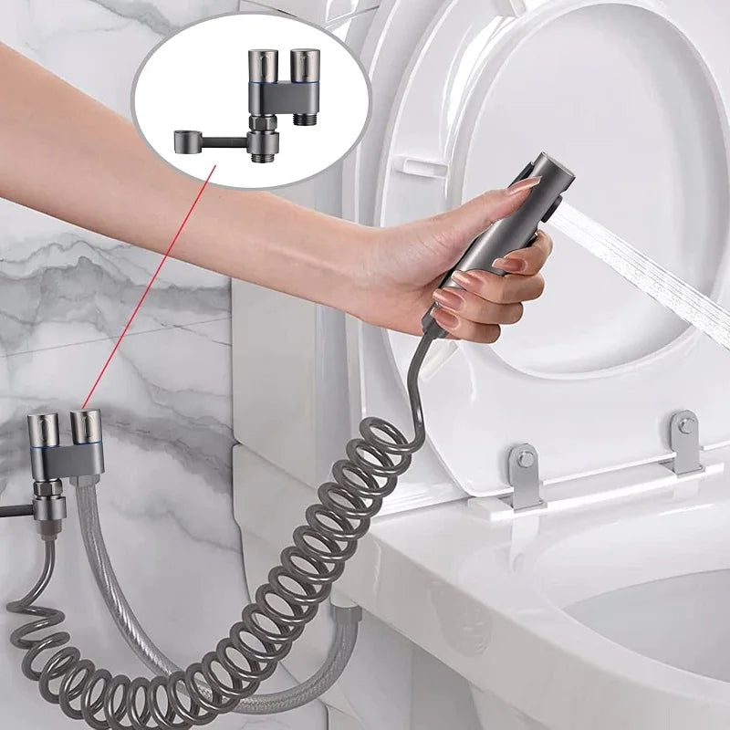 Stainless Steel Hand-held Toilet Spray Double Outlet Angle Valve Shower Valve, Suitable for Bathrooms and Washing Machines