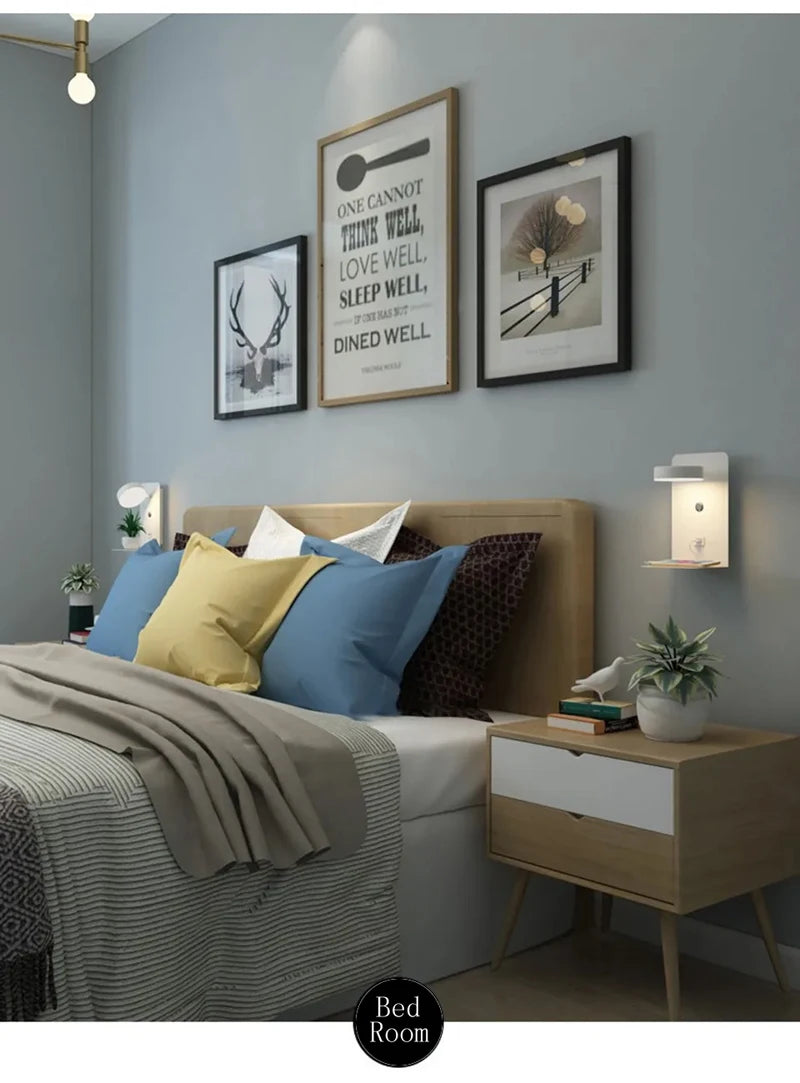Modern LED Wall Lamp With Switch USB Charging Port 9W Black White Aisle Wall Lights Bedroom Bedside Wall Sconce Decoration Lamps