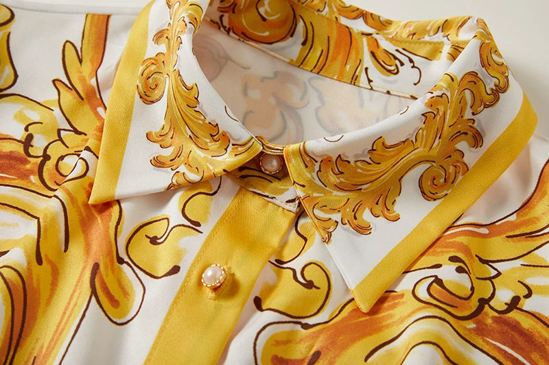 Summer Holiday Yellow Paisley Print Shirt Dresses Women's Turn Down Neck Short Sleeve Belt High Waist Beach Party Vestidos