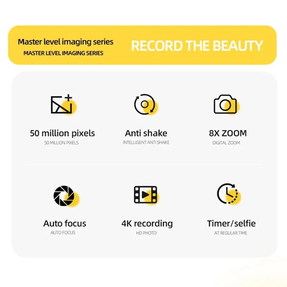 4k Digital Camera IPS HD 50MP CCD Camera 2.4" Autofocus Vlogging Student Camcorder 8X Dual Cam and LED Flash Video Photo Filming