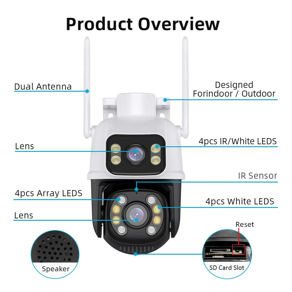Wifi Surveillance Cameras 4K Waterproof Outdoor Wireless Security Camera Dual Lens Security-Protection ICsee IP Camera AI Track