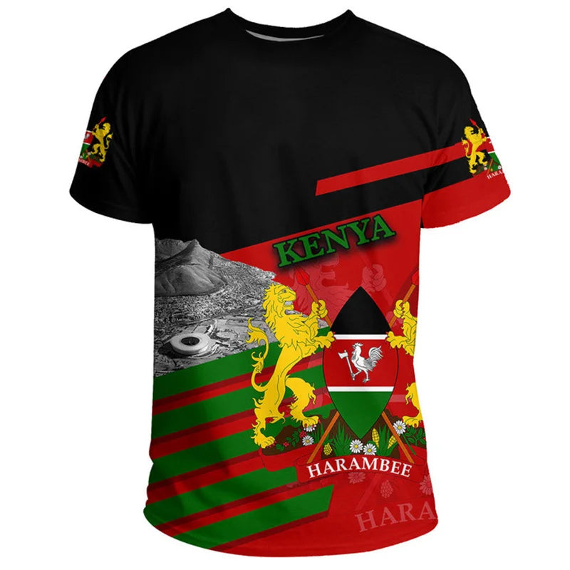 Kenya National IndependenceDay 3D Printed T Shirt The Republic-of Kenya Emblem Falg Graphic Short Sleeves Vintage Tee Shirts Top