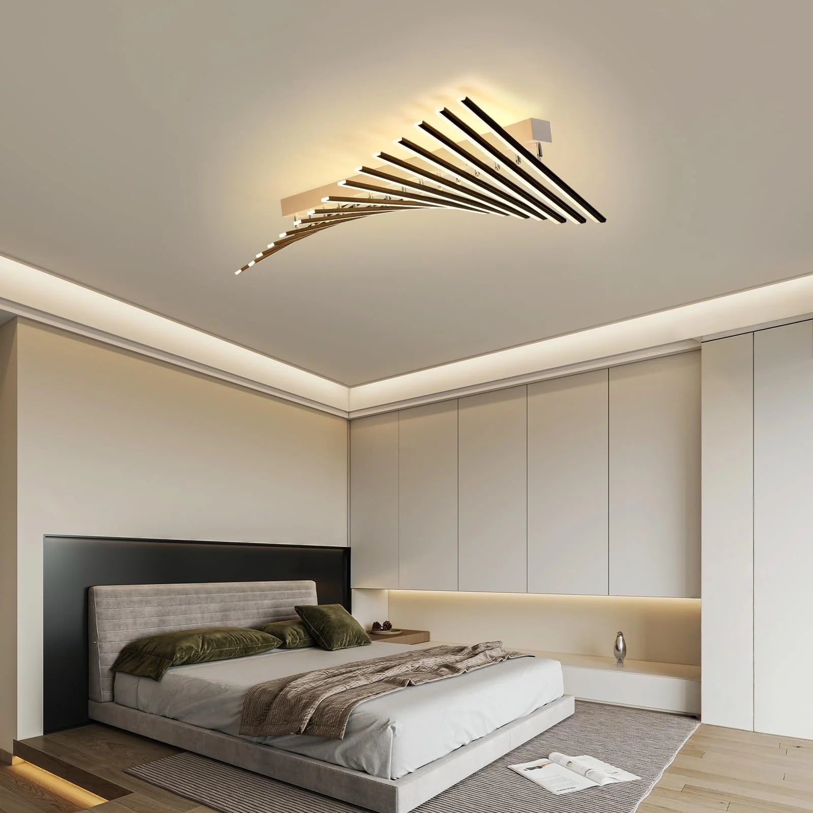 Modern LED Suitable for Living Room Pendant Lights With Remote Control Indoor Bedroom Office Lighting Long Strip Ceiling Lights