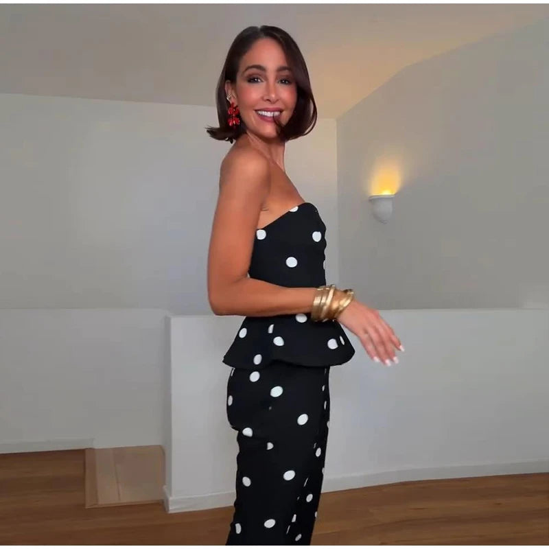 Elegant Polka Dot Women's Jumpsuit Sleeveless Waist-closed Backless Tube Top Lady Long Romper 2026 Summer Fashion Female Rompers