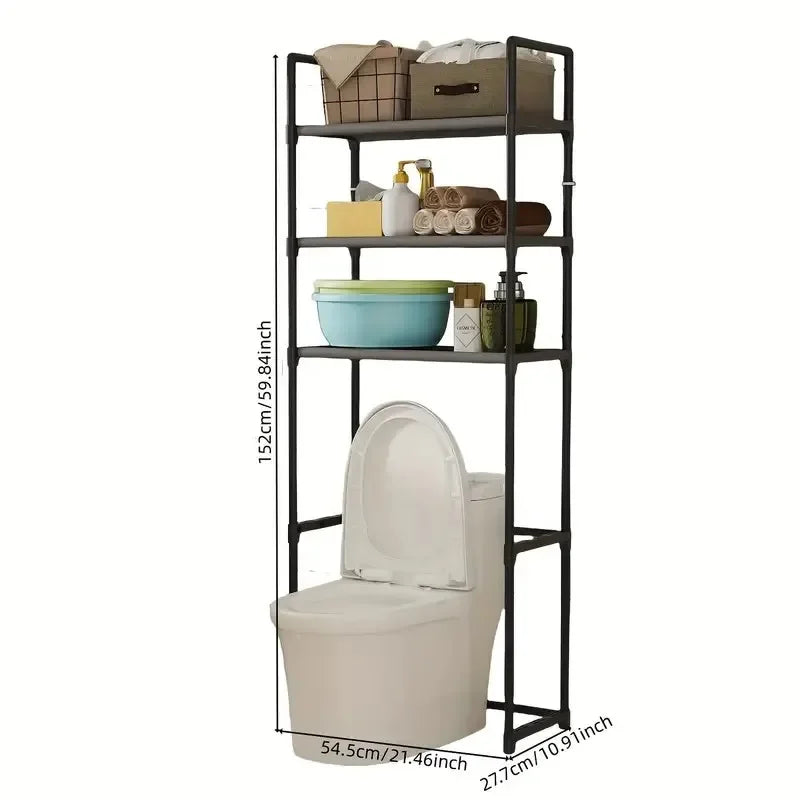 applicableWith Black Frame 3-Tier Metal Bathroom Rack | Over Toilet Storage Shelf, No Drill Freestanding Organizer