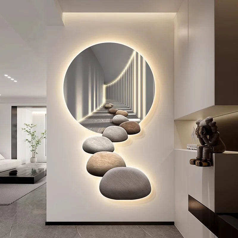 Decoration Painting Of The Entrance Hall Modern Light Luxury Hanging Painting Wall Lamps Extending Mural LED Lights Painting