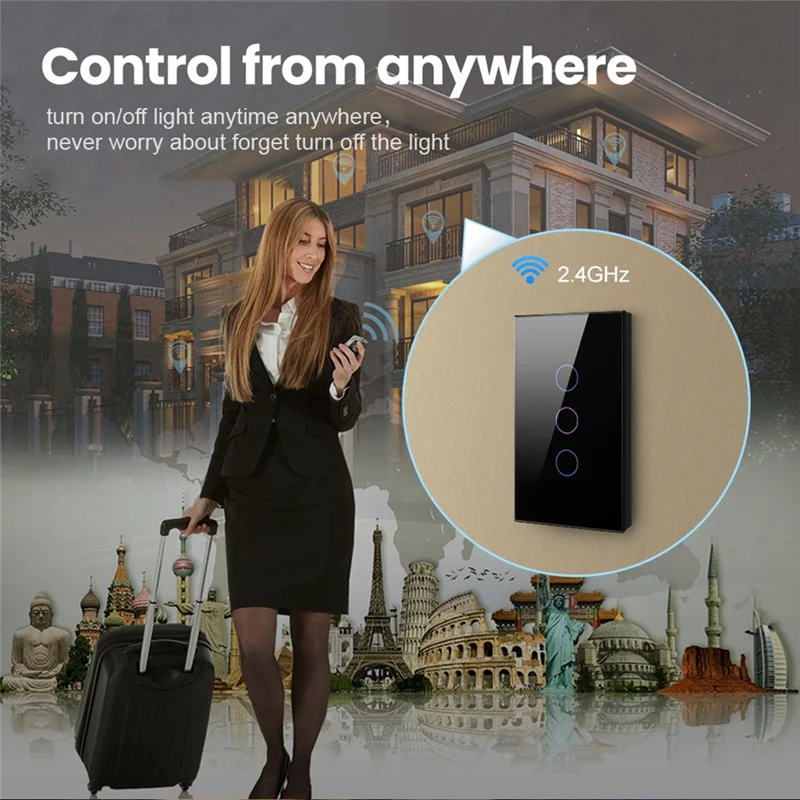 AAAEL-Wifi Smart Wall Switch LED Light Switches 1/2/3/4 Gang Smart Touch Sensor US Plug