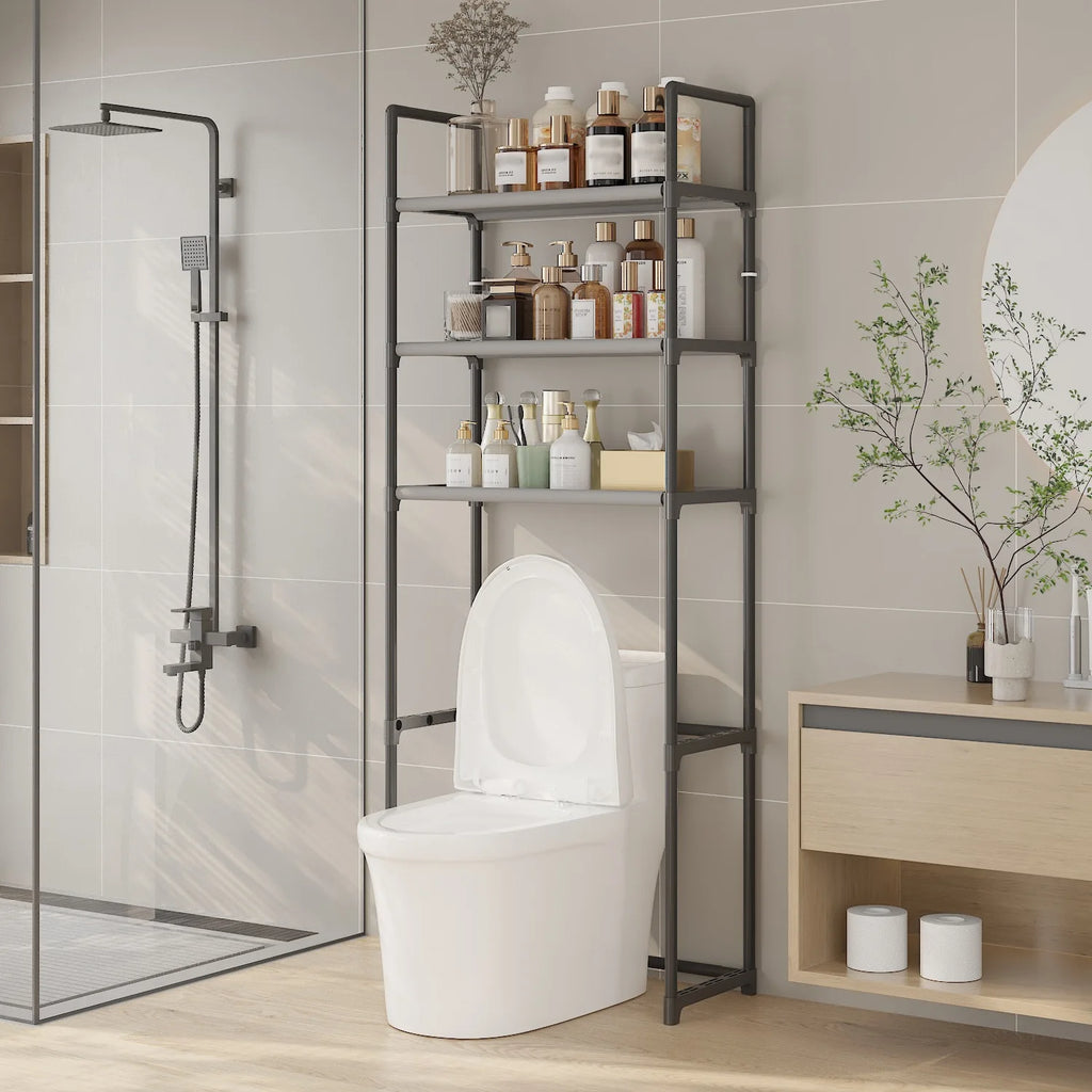 Bathroom Shelf,Washing Machine And Toilet Shelf,Laundry Storage Organizer,Space Saving,Metal Tube Bracket,Fabric Compartment