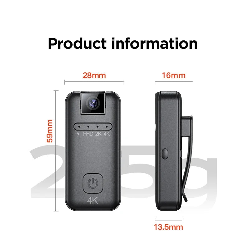 Full HD 4K Micro camera  portable recording equipment for riding motorcycles, bicycles, police law enforcement recorders, extrem