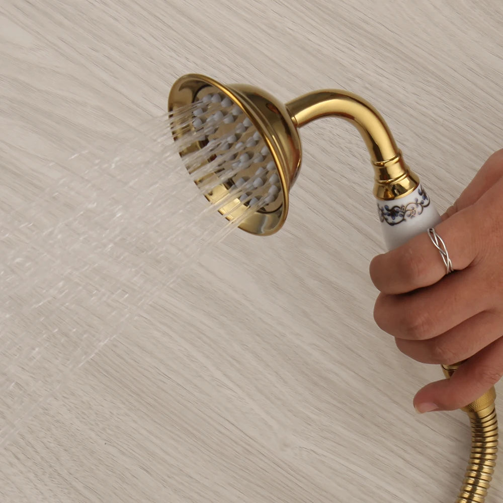 KEMAIDI Bathroom Thermostatic Bathtub Shower Faucet Golden Plated  Rainfall 3 Ways Shower Head Mixer Shower Faucets Set