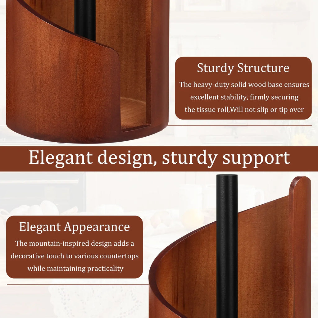 New Paper Towel Holder Wooden Kitchen Spiral Roll Paper Holder Anti-Skid Tissue Vertical Stand Countertop Bathroom Decoration