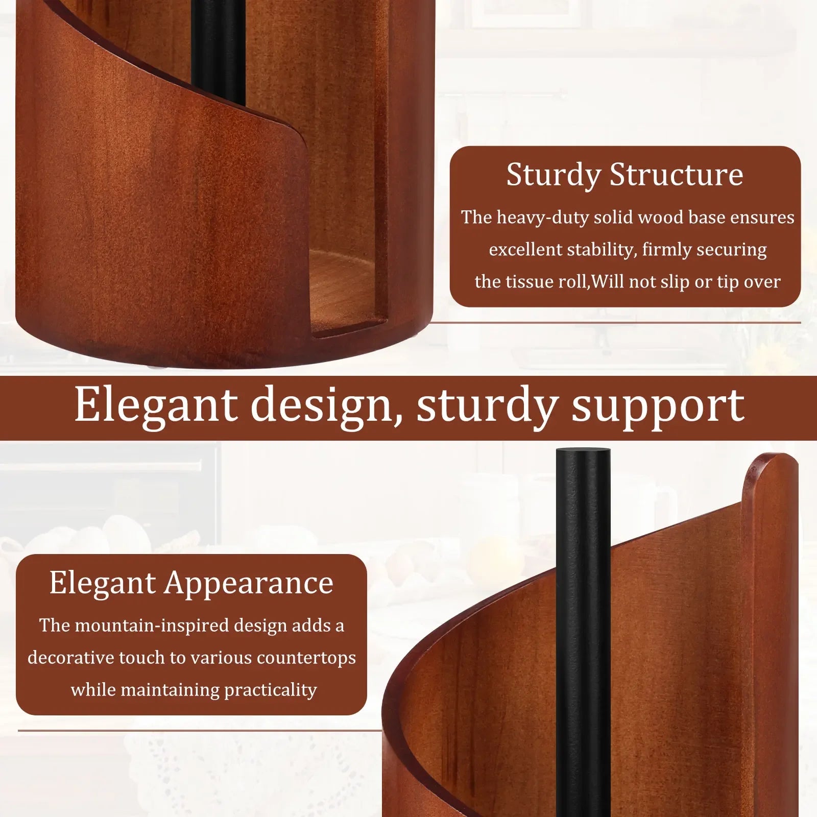 New Paper Towel Holder Wooden Kitchen Spiral Roll Paper Holder Anti-Skid Tissue Vertical Stand Countertop Bathroom Decoration