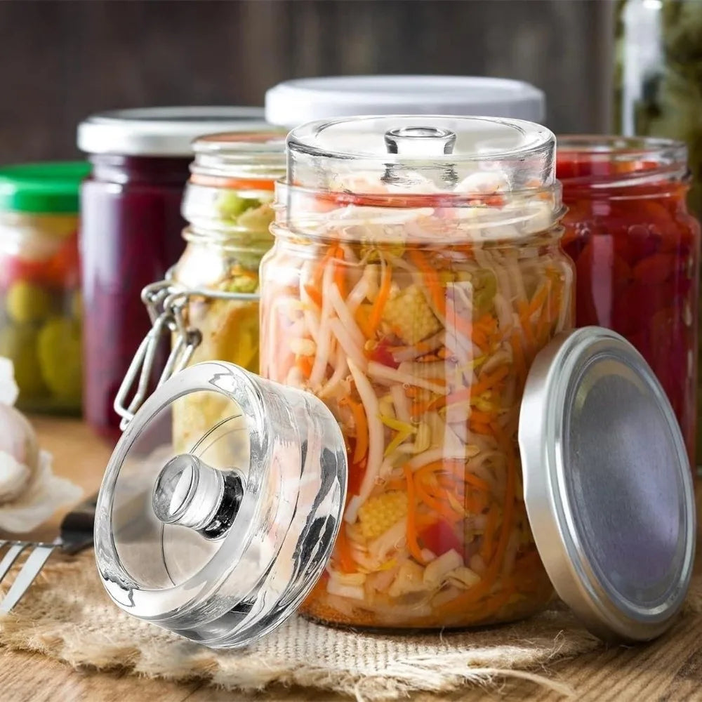 1pc Fermented Glass Weights Clear Sealed Heavy Fermenting Weights Kitchen Gadgets with Handle Wide Mouth Mason Jar Lid