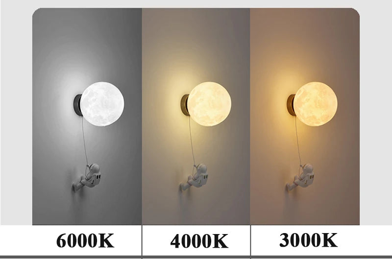 New Design Home Decoration Wall Lamp PLA Material 3D Print Lampshade Sconce Light Astronaut Climbing Moon Style Children Lustres
