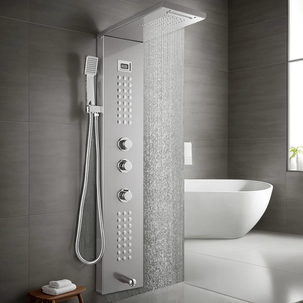 KEMAIDI Shower Panel Tower System with Digital Dispaly 4-Function Shower Systerm Faucet Mixer Rain Massage System with Body Jets